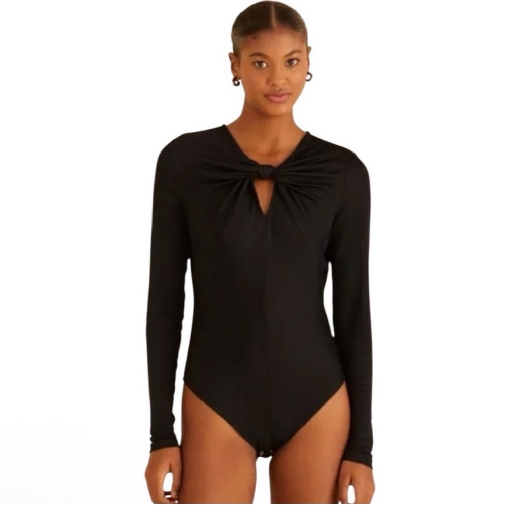 Farm Rio Black Twist Front Long Sleeve Bodysuit